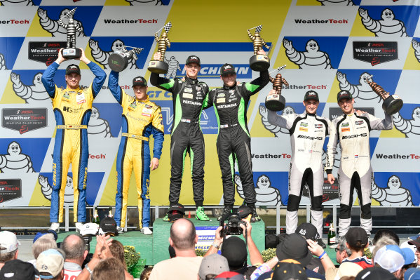 IMSA WeatherTech SportsCar Championship
Michelin GT Challenge at VIR
Virginia International Raceway, Alton, VA USA
Sunday 27 August 2017
16, Lamborghini, Lamborghini Huracan GT3, GTD, Corey Lewis, Geert Jeroen Mul, 96, BMW, BMW M6 GT3, Jesse Krohn, Jens Klingmann, 33, Mercedes, Mercedes AMG GT3, Ben Keating, Jeroen Bleekemolen celebrate in victory lane on podium
World Copyright: Scott R LePage
LAT Images IMSA WeatherTech SportsCar Championship
Michelin GT Challenge at VIR
Virginia International Raceway, Alton, VA USA
Sunday 27 August 2017
16, Lamborghini, Lamborghini Huracan GT3, GTD, Corey Lewis, Geert Jeroen Mul, 96, BMW, BMW M6 GT3, Jesse Krohn, Jens Klingmann, 33, Mercedes, Mercedes AMG GT3, Ben Keating, Jeroen Bleekemolen celebrate in victory lane on podium
World Copyright: Scott R LePage
LAT Images