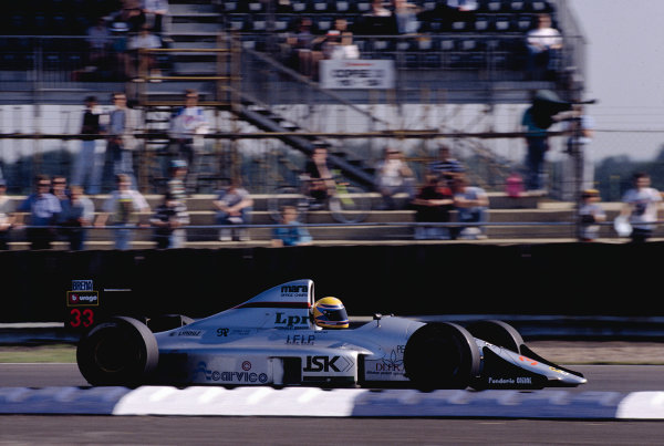 1990 British Grand Prix.
Silverstone, England.
13-15 July 1990.
Roberto Moreno (Eurobrun ER189B Judd).
Ref-90 GB 33.
World Copyright - LAT Photographic

