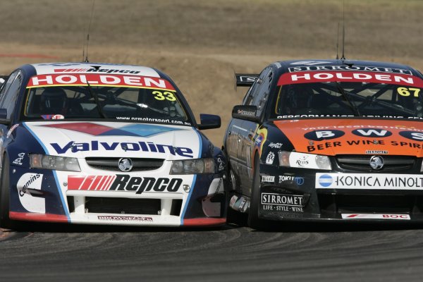 2005 Australian V8 Supercars
Oran Park, New South Wales, Australia. 13th - 14th August
Cameron McConville (Repco Valvoline Cummins Team Holden Commodore VZ) battles with Paul Morris (Sirromet-Life Style Wine Holden Commodore VZ).
World Copyright: Mark Horsburgh/LAT Photographic
ref: Digital Image Only 2005 Australian V8 Supercars
Oran Park, New South Wales, Australia. 13th - 14th August
Cameron McConville (Repco Valvoline Cummins Team Holden Commodore VZ) battles with Paul Morris (Sirromet-Life Style Wine Holden Commodore VZ).
World Copyright: Mark Horsburgh/LAT Photographic
ref: Digital Image Only