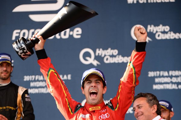 2016/2017 FIA Formula E Championship.
Round 12 - Montreal ePrix, Canada
Sunday 30 July 2017.
Lucas Di Grassi (BRA), ABT Schaeffler Audi Sport, Spark-Abt Sportsline, ABT Schaeffler FE02, celebrates on the podium.
Photo: Patrik Lundin/LAT/Formula E
ref: Digital Image PL2_1471 copy 2016/2017 FIA Formula E Championship.
Round 12 - Montreal ePrix, Canada
Sunday 30 July 2017.
Lucas Di Grassi (BRA), ABT Schaeffler Audi Sport, Spark-Abt Sportsline, ABT Schaeffler FE02, celebrates on the podium.
Photo: Patrik Lundin/LAT/Formula E
ref: Digital Image PL2_1471 copy