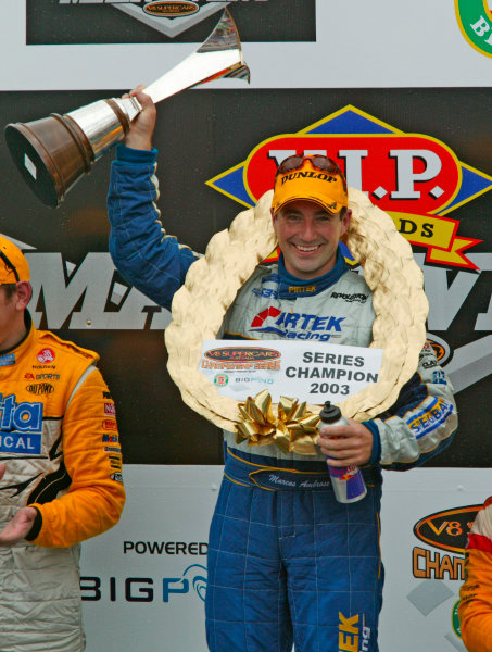 Australian V8 Supercars, Round 13, Eastert Creek, Sydney. 30th Nov 2003.
Ford driver Marcos Ambrose takes victory in race 2 to win the 2003 V8 Supercar Championship at the VIP Petfoods Main Event at Eastern Creek International Raceway 20km west of Sydney NSW, Australia.
Photo: Mark Horsburgh/LAT Photographic Australian V8 Supercars, Round 13, Eastert Creek, Sydney. 30th Nov 2003.
Ford driver Marcos Ambrose takes victory in race 2 to win the 2003 V8 Supercar Championship at the VIP Petfoods Main Event at Eastern Creek International Raceway 20km west of Sydney NSW, Australia.
Photo: Mark Horsburgh/LAT Photographic