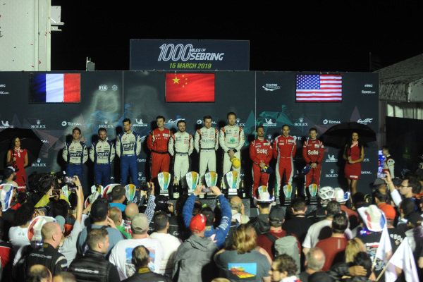 P2 Podium, #36 Signatech Alpine Matmut Alpine A470: Nicolas Lapierre, Andre Negrao, Pierre Thiriet, #37 Jackie Chan DC Racing Oreca 07: David Heinemeier Hansson, Jordan King, Will Stevens and #31 Dragonspeed Oreca 07: Roberto Gonzalez, Pastor Maldonado, Anthony Davidson P2 Podium, #36 Signatech Alpine Matmut Alpine A470: Nicolas Lapierre, Andre Negrao, Pierre Thiriet, #37 Jackie Chan DC Racing Oreca 07: David Heinemeier Hansson, Jordan King, Will Stevens and #31 Dragonspeed Oreca 07: Roberto Gonzalez, Pastor Maldonado, Anthony Davidson