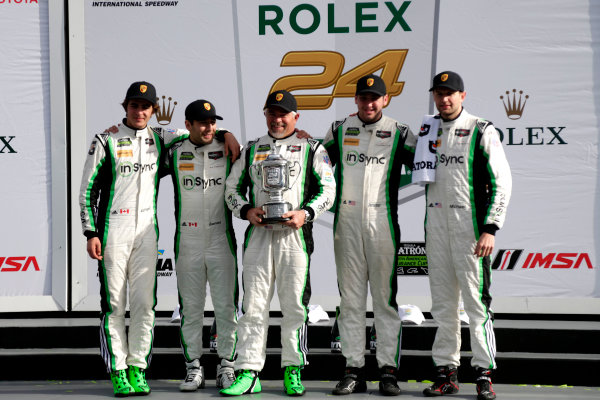 2017 Rolex 24 Hours.
Daytona, Florida, USA
Sunday 29 January 2017.
Race winner GTD: #28 Alegra Motorsports Porsche 911 GT3 R: Daniel Morad, Jesse Lazare, Carlos de Quesada, Michael de Quesada, Michael Christensen
World Copyright: Alexander Trienitz/LAT Images
ref: Digital Image 2017-24h-Daytona-AT1-6031 2017 Rolex 24 Hours.
Daytona, Florida, USA
Sunday 29 January 2017.
Race winner GTD: #28 Alegra Motorsports Porsche 911 GT3 R: Daniel Morad, Jesse Lazare, Carlos de Quesada, Michael de Quesada, Michael Christensen
World Copyright: Alexander Trienitz/LAT Images
ref: Digital Image 2017-24h-Daytona-AT1-6031