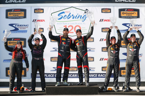 2017 IMSA Continental Tire SportsCar Challenge
Visit Sebring 120
Sebring International Raceway, Sebring, FL USA
Friday 17 March 2017
44, Nissan, Altima, ST, Sarah Cattaneo, Owen Trinkler, 17, Porsche, Porsche Cayman, ST, Spencer Pumpelly, Nick Galante, 56, Porsche, Porsche Cayman, ST, Jeff Mosing, Eric Foss, podium
World Copyright: MIchael L. Levitt
LAT Images
ref: Digital Image levitt_seb_0317-15496 2017 IMSA Continental Tire SportsCar Challenge
Visit Sebring 120
Sebring International Raceway, Sebring, FL USA
Friday 17 March 2017
44, Nissan, Altima, ST, Sarah Cattaneo, Owen Trinkler, 17, Porsche, Porsche Cayman, ST, Spencer Pumpelly, Nick Galante, 56, Porsche, Porsche Cayman, ST, Jeff Mosing, Eric Foss, podium
World Copyright: MIchael L. Levitt
LAT Images
ref: Digital Image levitt_seb_0317-15496