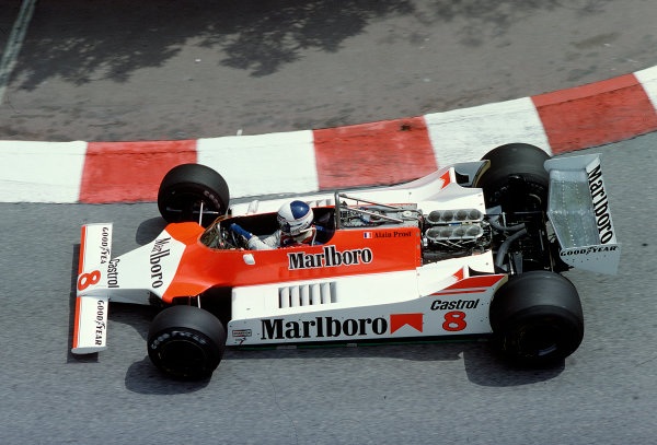 1980 Monaco Grand Prix.
Monte Carlo, Monaco.
15-18 May 1980.
Alain Prost (McLaren M29 Ford) at Lower Mirabeau.
Ref-80 MON 40.
World Copyright - LAT Photographic

