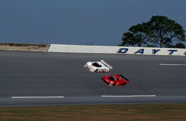 The TWR Jaguar XJR-12D of Davy Jones (USA) / Scott Pruett (USA) / Scott Goodyear (CDN) / David Brabham (AUS) passes the Alba Ford AR2 of John Graham (CDN) / Johnny Unser (USA) around the outside of the banking.
IMSA GTP Championship, Rd1, Daytona 24 Hours, Daytona Beach, Florida, USA. 2 January 1992.
BEST IMAGE