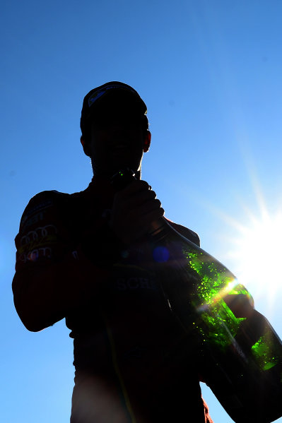 2016/2017 FIA Formula E Championship.
Round 12 - Montreal ePrix, Canada
Sunday 30 July 2017.
Lucas Di Grassi (BRA), ABT Schaeffler Audi Sport, Spark-Abt Sportsline, ABT Schaeffler FE02, celebrates with champagne on the podium.
Photo: Patrik Lundin/LAT/Formula E
ref: Digital Image PL1_3824 copy