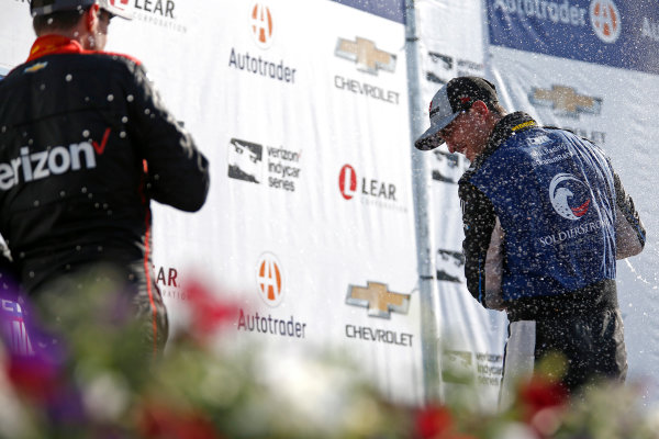 Verizon IndyCar Series
Chevrolet Detroit Grand Prix Race 2
Raceway at Belle Isle Park, Detroit, MI USA
Sunday 4 June 2017
Graham Rahal, Rahal Letterman Lanigan Racing Honda, Josef Newgarden, Team Penske Chevrolet, Will Power, Team Penske Chevrolet celebrate with champagne on the podium
World Copyright: Phillip Abbott
LAT Images
ref: Digital Image abbott_detroit_0617_6993