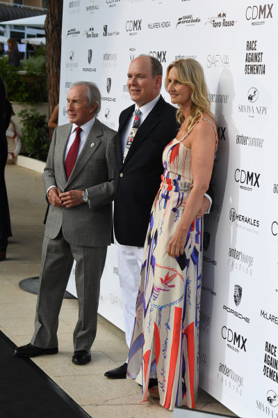 Monte Carlo, Monaco.
Friday 26 May 2017.
Jackie Stewart (GBR), HSH Prince Albert of Monaco (MON) and Sonia Irvine (IRL) at the Amber Lounge Fashion Show, Le Meridien Beach Plaza Hotel, Monaco
World Copyright: Mark Sutton/Sutton/LAT Images
ref: Digital Image dcd1727my425