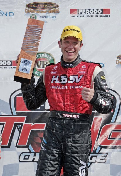 2005 Australian V8 Supercars
Symmons Plains Raceway, Australia. 11th - 13th November 2005
Race winner Garth Tander (HSV Dealer Team Holden Commodore VZ), 1st position. Podium.
World Copyright: Mark Horsburgh / LAT Photographic
ref: 05AusV8SP45