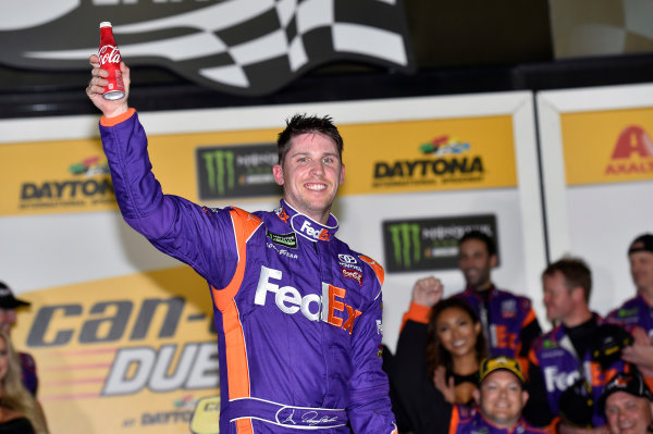 2017 NASCAR Monster Energy Cup - Can-Am Duels
Daytona International Speedway, Daytona Beach, FL USA
Thursday 23 February 2017
Denny Hamlin, FedEx Express Toyota Camry celebrates his win in Victory Lane
World Copyright: Nigel Kinrade/LAT Images
ref: Digital Image 17DAY2nk07449