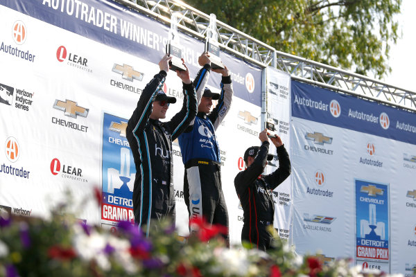 Verizon IndyCar Series
Chevrolet Detroit Grand Prix Race 2
Raceway at Belle Isle Park, Detroit, MI USA
Sunday 4 June 2017
Graham Rahal, Rahal Letterman Lanigan Racing Honda, Josef Newgarden, Team Penske Chevrolet, Will Power, Team Penske Chevrolet celebrate on the podium
World Copyright: Phillip Abbott
LAT Images
ref: Digital Image abbott_detroit_0617_6879