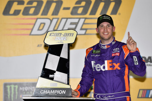 2017 NASCAR Monster Energy Cup - Can-Am Duels
Daytona International Speedway, Daytona Beach, FL USA
Thursday 23 February 2017
Denny Hamlin, FedEx Express Toyota Camry celebrates in Victory Lane
World Copyright: Nigel Kinrade/LAT Images
ref: Digital Image 17DAY2nk06808 2017 NASCAR Monster Energy Cup - Can-Am Duels
Daytona International Speedway, Daytona Beach, FL USA
Thursday 23 February 2017
Denny Hamlin, FedEx Express Toyota Camry celebrates in Victory Lane
World Copyright: Nigel Kinrade/LAT Images
ref: Digital Image 17DAY2nk06808