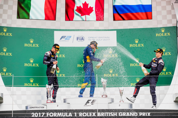 2017 FIA Formula 2 Round 6.
Silverstone, Northamptonshire, UK.
Sunday 16 July 2017.
Luca Ghiotto (ITA, RUSSIAN TIME), Nicholas Latifi (CAN, DAMS), Artem Markelov (RUS, RUSSIAN TIME). 
Photo: Zak Mauger/FIA Formula 2.
ref: Digital Image _56I0797