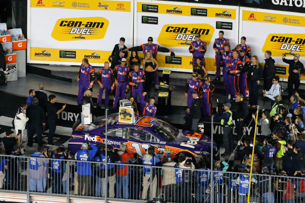 2017 NASCAR Monster Energy Cup - Can-Am Duels
Daytona International Speedway, Daytona Beach, FL USA
Thursday 23 February 2017
Denny Hamlin, FedEx Express Toyota Camry celebrates in victory lane
World Copyright: Russell LaBounty/LAT Images
ref: Digital Image 17DAY2rl_02665 2017 NASCAR Monster Energy Cup - Can-Am Duels
Daytona International Speedway, Daytona Beach, FL USA
Thursday 23 February 2017
Denny Hamlin, FedEx Express Toyota Camry celebrates in victory lane
World Copyright: Russell LaBounty/LAT Images
ref: Digital Image 17DAY2rl_02665