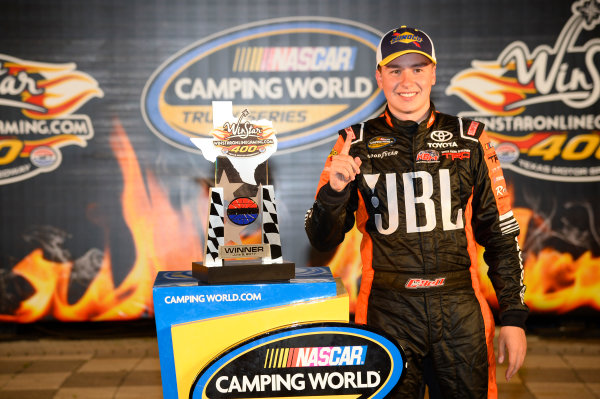 NASCAR Camping World Truck Series
winstaronlinegaming.com 400
Texas Motor Speedway, Ft. Worth, TX USA
Friday 9 June 2017
Christopher Bell, JBL Toyota Tundra, celebrates in Victory Lane.
World Copyright: John K Harrelson
LAT Images
ref: Digital Image 17TEX2jh_02495 NASCAR Camping World Truck Series
winstaronlinegaming.com 400
Texas Motor Speedway, Ft. Worth, TX USA
Friday 9 June 2017
Christopher Bell, JBL Toyota Tundra, celebrates in Victory Lane.
World Copyright: John K Harrelson
LAT Images
ref: Digital Image 17TEX2jh_02495