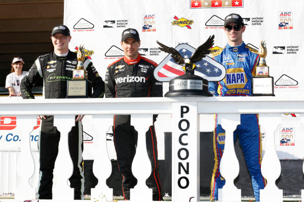 Verizon IndyCar Series
ABC Supply 500
Pocono Raceway, Long Pond, PA USA
Sunday 20 August 2017
Will Power, Team Penske Chevrolet, Josef Newgarden, Team Penske Chevrolet, Alexander Rossi, Curb Andretti Herta Autosport with Curb-Agajanian Honda celebrate on the podium
World Copyright: Phillip Abbott
LAT Images
ref: Digital Image abbott_pocono_0817_8038