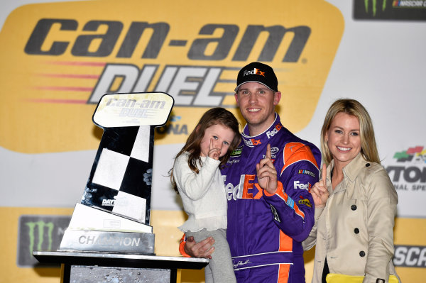 2017 NASCAR Monster Energy Cup - Can-Am Duels
Daytona International Speedway, Daytona Beach, FL USA
Thursday 23 February 2017
Denny Hamlin, FedEx Express Toyota Camry celebrates in Victory Lane
World Copyright: Nigel Kinrade/LAT Images
ref: Digital Image 17DAY2nk06860