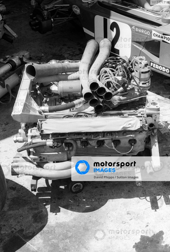 The Ferrari boxer engine powering the Ferrari 312B3. Argentinean Grand ...