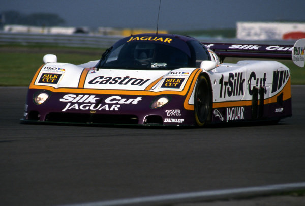 Race winners Martin Brundle (GBR) / Eddie Cheever (USA), Silk Cut Jaguar XJR-9. 
World Sportscar Championship, Rd4, Silverstone, England, 8 May 1988.