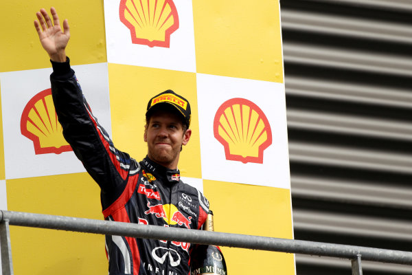 Spa-Francorchamps, Spa, Belgium
28th August 2011.
Sebastian Vettel, Red Bull Racing RB7 Renault, 1st position, on the podium. Portrait. Podium.
World Copyright: Andy Hone/LAT Photographic
ref: Digital Image CI0C2594 Spa-Francorchamps, Spa, Belgium
28th August 2011.
Sebastian Vettel, Red Bull Racing RB7 Renault, 1st position, on the podium. Portrait. Podium.
World Copyright: Andy Hone/LAT Photographic
ref: Digital Image CI0C2594