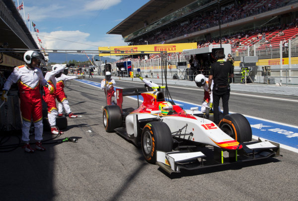 2017 FIA Formula 2 Round 2.
Circuit de Catalunya, Barcelona, Spain.
Saturday 13 May 2017.
Roberto Merhi (ESP, Campos Racing) pitstop during the race
Photo: Jed Leicester/FIA Formula 2.
ref: Digital Image JL1_9818