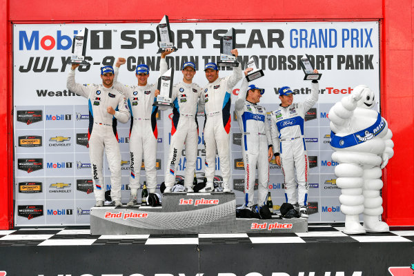 IMSA WeatherTech SportsCar Championship
Mobil 1 SportsCar Grand Prix
Canadian Tire Motorsport Park
Bowmanville, ON CAN
Sunday 9 July 2017
25, BMW, BMW M6, GTLM, Bill Auberlen, Alexander Sims, 24, John Edwards, Martin Tomczyk, 67, Ford, Ford GT, Ryan Briscoe, Richard Westbrook, celebrates, win, winners, victory lane, podium
World Copyright: Scott R LePage/LAT Images