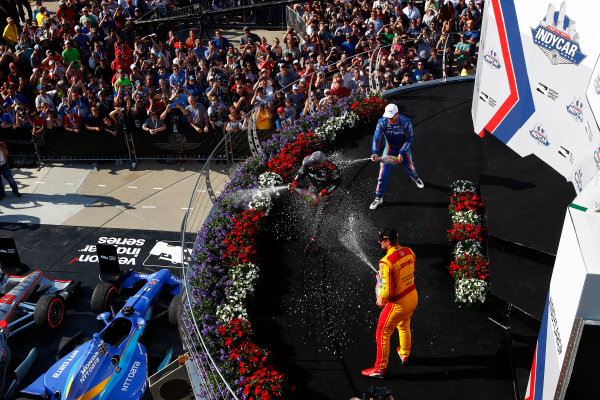 Verizon IndyCar Series
IndyCar Grand Prix
Indianapolis Motor Speedway, Indianapolis, IN USA
Saturday 13 May 2017
Will Power, Team Penske Chevrolet, Scott Dixon, Chip Ganassi Racing Teams Honda, Ryan Hunter-Reay, Andretti Autosport Honda celebrate with champagne on the podium
World Copyright: Phillip Abbott
LAT Images
ref: Digital Image abbott_indyGP_0517_6038