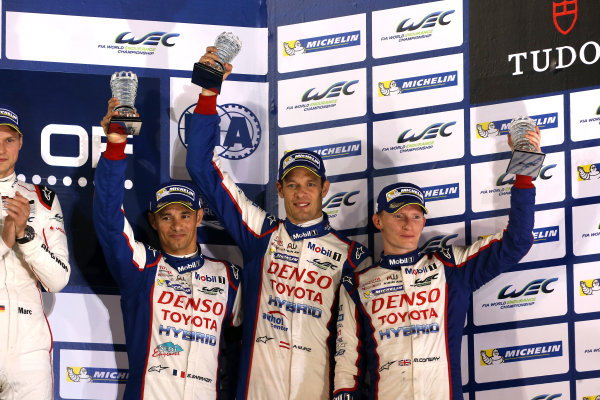 2015 FIA World Endurance Championship,
Bahrain International Circuit, Bahrain.
19th - 21st November 2015.
Alexander Wurz / Stephane Sarrazin / Mike Conway Toyota Racing Toyota TS040 Hybrid.
World Copyright: Jakob Ebrey / LAT Photographic. 2015 FIA World Endurance Championship,
Bahrain International Circuit, Bahrain.
19th - 21st November 2015.
Alexander Wurz / Stephane Sarrazin / Mike Conway Toyota Racing Toyota TS040 Hybrid.
World Copyright: Jakob Ebrey / LAT Photographic.
