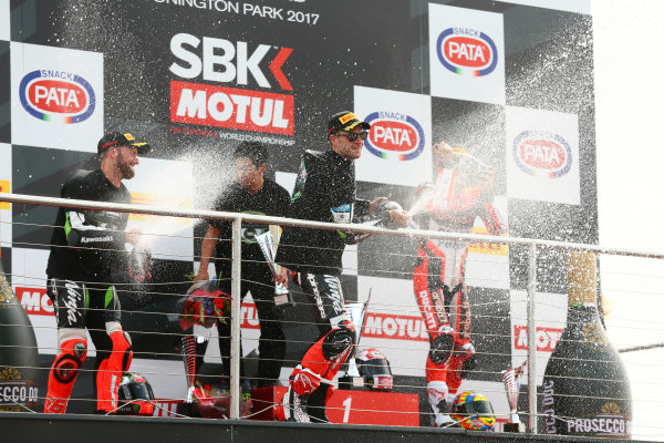 2017 Superbike World Championship - Round 6
Donington Park, UK.
Sunday 28 May 2017
Podium: race winner Jonathan Rea, Kawasaki Racing, second place Tom Sykes, Kawasaki Racing, third place Chaz Davies, Ducati Team
World Copyright: Gold and Goose Photography/LAT Images
ref: Digital Image Post-R-500-9562 2017 Superbike World Championship - Round 6
Donington Park, UK.
Sunday 28 May 2017
Podium: race winner Jonathan Rea, Kawasaki Racing, second place Tom Sykes, Kawasaki Racing, third place Chaz Davies, Ducati Team
World Copyright: Gold and Goose Photography/LAT Images
ref: Digital Image Post-R-500-9562