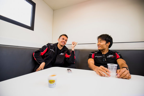 2017 FIA Formula 2 Round 6.
Silverstone, Northamptonshire, UK.
Thursday 13 July 2017.
Alexander Albon (THA, ART Grand Prix) and Nobuharu Matsushita (JPN, ART Grand Prix). 
Photo: Zak Mauger/FIA Formula 2.
ref: Digital Image _56I6463