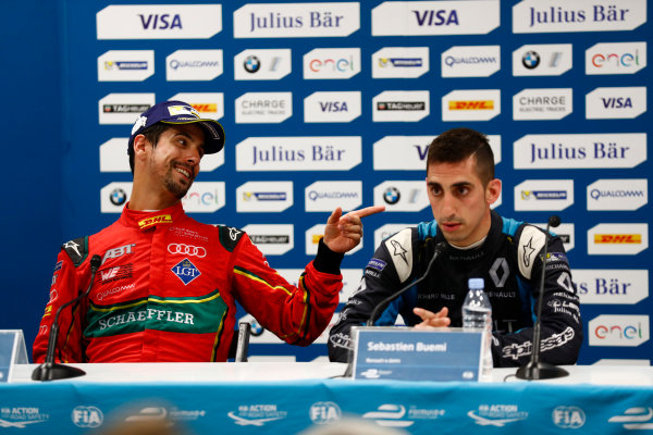 2016/2017 FIA Formula E Championship.
Monte-Carlo, Monaco
Saturday 13 May 2017.
Lucas Di Grassi (BRA), ABT Schaeffler Audi Sport, Spark-Abt Sportsline, ABT Schaeffler FE02, and Sebastien Buemi (SUI), Renault e.Dams, Spark-Renault, Renault Z.E 16, in the Press Conference.
Photo: Sam Bloxham/LAT/Formula E
ref: Digital Image _W6I6881 2016/2017 FIA Formula E Championship.
Monte-Carlo, Monaco
Saturday 13 May 2017.
Lucas Di Grassi (BRA), ABT Schaeffler Audi Sport, Spark-Abt Sportsline, ABT Schaeffler FE02, and Sebastien Buemi (SUI), Renault e.Dams, Spark-Renault, Renault Z.E 16, in the Press Conference.
Photo: Sam Bloxham/LAT/Formula E
ref: Digital Image _W6I6881