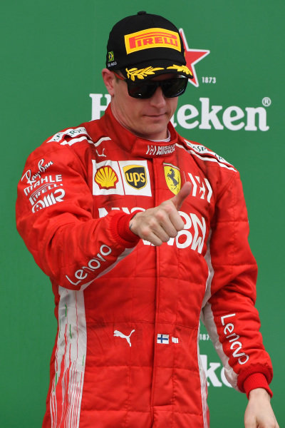 Kimi Raikkonen, Ferrari celebrates on the podium