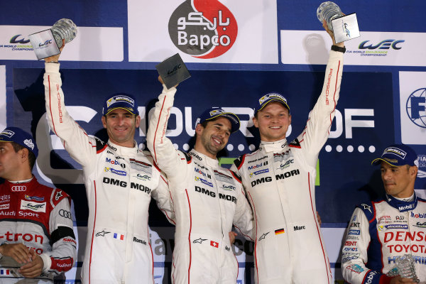 2015 FIA World Endurance Championship,
Bahrain International Circuit, Bahrain.
19th - 21st November 2015.
Romain Dumas / Neel Jani / Marc Lieb Porsche Team Porsche 919 Hybrid.
World Copyright: Jakob Ebrey / LAT Photographic.