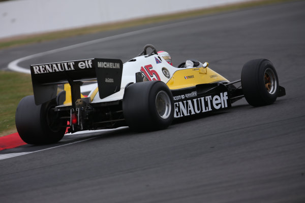 Silverstone, Northamptonshire, UK. 
Saturday 15 July 2017.
A 1983 Alain Prost raced Renault RE40 is driven in a parade celebrating 40 years since the Renault team first entered a Formula 1 Grand Prix.
World Copyright: Dom Romney/LAT Images 
ref: Digital Image 11DXA7035