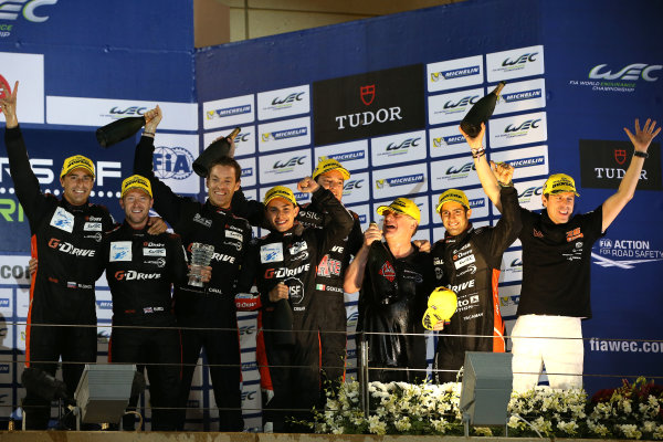 2015 FIA World Endurance Championship,
Bahrain International Circuit, Bahrain.
19th - 21st November 2015.
Romain Rusinov / Julien Canal / Sam Bird G-Drive Racing Ligier JS P2 Nissan and Gustavo Yacaman / Luis Felipe Derani / Ricardo Gonzalez G-Drive Racing Ligier JS P2 Nissan celeberate winning the P2 championship.
World Copyright: Jakob Ebrey / LAT Photographic. 2015 FIA World Endurance Championship,
Bahrain International Circuit, Bahrain.
19th - 21st November 2015.
Romain Rusinov / Julien Canal / Sam Bird G-Drive Racing Ligier JS P2 Nissan and Gustavo Yacaman / Luis Felipe Derani / Ricardo Gonzalez G-Drive Racing Ligier JS P2 Nissan celeberate winning the P2 championship.
World Copyright: Jakob Ebrey / LAT Photographic.